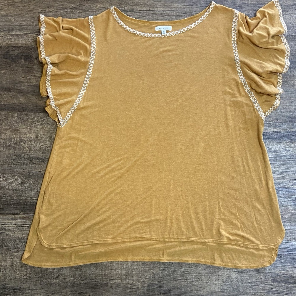 Max Studio Mustard‎ Tunic Womens 2X Boho Chic Flutter Sleeve Cottagecore Casual